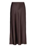 Angelina Silk Satin Skirt Knelangt Skjørt Brown Balmuir