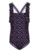 Swimsuit W. Frills, Aop Badedrakt Badetøy Blue Color Kids