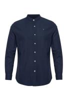 Oxford Mao Stretch L/S Tops Shirts Casual Blue Clean Cut Copenhagen