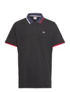 Tjm Reg Flag Neck Polo Tops Polos Short-sleeved Black Tommy Jeans