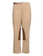 Leather-Trim Stretch Sateen Jodhpur Trou Bottoms Trousers Straight Leg...