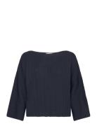 Knit Rib Pli Tops Blouses Long-sleeved Navy Tom Tailor