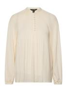 Pleated Georgette Blouse Tops Blouses Long-sleeved Cream Lauren Ralph ...