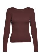 Luna Rib L/S Tops T-shirts & Tops Long-sleeved Brown Hosbjerg