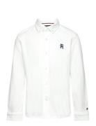 Monogram Stretch Pique Shirt L/S Tops Shirts Long-sleeved Shirts White...