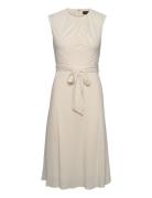 Bubble Crepe Cap-Sleeve Dress Knelang Kjole Cream Lauren Ralph Lauren