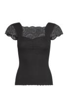 Silk T-Shirt W/ Lace Tops T-shirts & Tops Short-sleeved Black Rosemund...