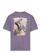 Over Printed T-Shirt Tops T-shirts Short-sleeved Purple Tom Tailor