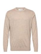 Slhtown Merino Coolmax Knit Crew Noos Tops Knitwear Round Necks Beige ...