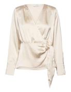 Gili Wrap Top Tops Blouses Long-sleeved Beige NORR