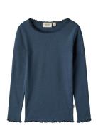 Rib T-Shirt L/S Reese Tops T-shirts Long-sleeved T-shirts Navy Wheat