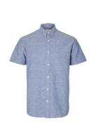 Slhreg-New Linen Shirt Ss Noos Tops Shirts Short-sleeved Blue Selected...