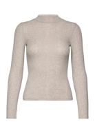 Perkins-Neck Ribbed T-Shirt Tops T-shirts & Tops Long-sleeved Beige Ma...