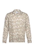 Leaf Aop Shirt L/S Tops Shirts Casual Beige Lindbergh