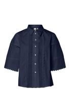 Yasmelina 2/4 Shirt - D2D Tops Blouses Short-sleeved Navy YAS