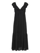 Textured Ruffled Dress Maxikjole Festkjole Black Mango