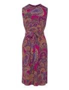 Paisley Belted Bubble Crepe Dress Kort Kjole Pink Lauren Ralph Lauren