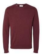 Slhberg Crew Neck Noos Tops Knitwear Round Necks Burgundy Selected Hom...