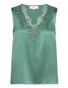 Jade Silk Top W/ Lace Tops Blouses Sleeveless Green Rosemunde