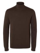 Slhberg Roll Neck Noos Tops Knitwear Turtlenecks Brown Selected Homme