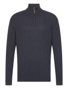 1/2 Zip Cable Knit Tops Knitwear Half Zip Jumpers Navy Lindbergh