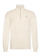 Casual Cotton Half Zip Tops Knitwear Half Zip Jumpers Cream GANT