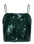 Top Sienna Sequins Tops Crop Tops Sleeveless Crop Tops Green Lindex