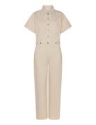 Denim Jumpsuit With Multi-Position Buttons Bottoms Jumpsuits Beige Man...