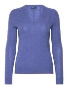 Cable-Knit Wool-Cashmere V-Neck Sweater Tops Knitwear Jumpers Blue Pol...