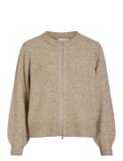 Vizichy O-Neck L/S Zip Knit Cardigan/R Tops Knitwear Cardigans Beige V...