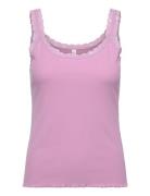 Singlet Rib Jersey Lace Tops T-shirts & Tops Sleeveless Pink Hunkemöll...