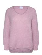 Fora Knit V-Neck Sweater Tops Knitwear Jumpers Pink Noella