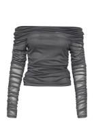 Messigz Ls Off Shoulder Tops Blouses Long-sleeved Grey Gestuz