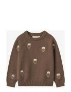 Alon Owl Pullover Tops Knitwear Pullovers Brown Fliink