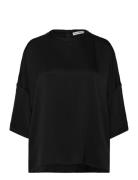 Thess Silk Tee Tops T-shirts & Tops Short-sleeved Black Ahlvar Gallery