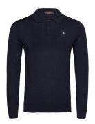 Merino Polo Knit Tops Knitwear Long Sleeve Knitted Polos Navy Morris