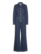 Long Denim Jumpsuit Bottoms Jumpsuits Blue Mango