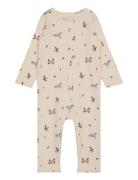 Nightsuit Ls Rib Pyjamas Sie Jumpsuit Beige Fixoni