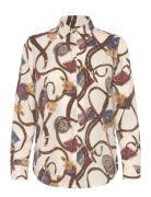 Classic Fit Belting-Print Crepe Shirt Tops Shirts Long-sleeved Cream L...