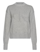 Ck Intarsia Loose Sweater Tops Knitwear Jumpers Grey Calvin Klein Jean...