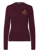 Button-Trim Cable-Knit Cotton Sweater Tops Knitwear Jumpers Burgundy L...