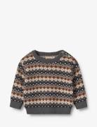 Jacquard Pullover Elias Tops Knitwear Pullovers Brown Wheat