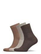 Fine Wool Rib Socks - 3-Pack Lingerie Socks Regular Socks Brown Mp Den...