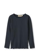 Rib T-Shirt L/S Reese Tops T-shirts Long-sleeved T-shirts Navy Wheat