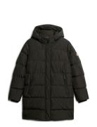 Hooded Sports Puffer Mid Jkt Fôret Kåpe Black Superdry