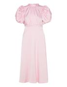 Satin Puff Midi Dress Knelang Kjole Pink ROTATE Birger Christensen