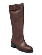 New Heel Long Biker Buckle Høye Støvletter Brown Apair