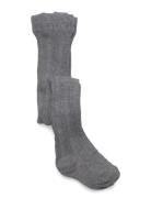 Cable Knitted Stockings Grey Melange Tights Grey Geggamoja