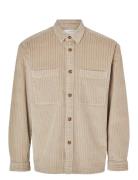 Slhpeder-Cordruroy Overshirt Ls Tops Overshirts Beige Selected Homme