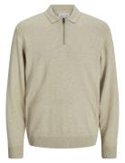 Jjeemil Knit Polo Half Zip Ls Noos Tops Knitwear Half Zip Jumpers Beig...